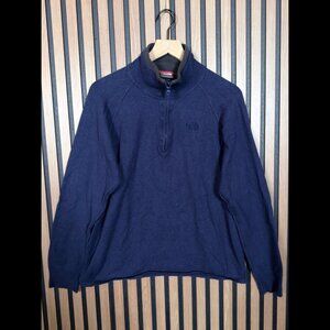 The Northface Sweater Large Mens Blue Navy Wool Blend 1/4 Zip Ribbed Neck